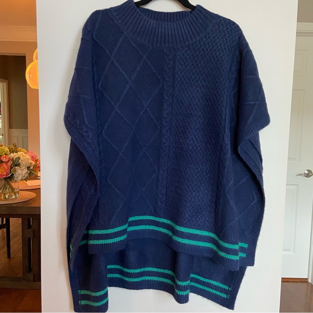 NWT Free People Harbor‎ Stripe Cable Knit Poncho - Picture 2 of 10